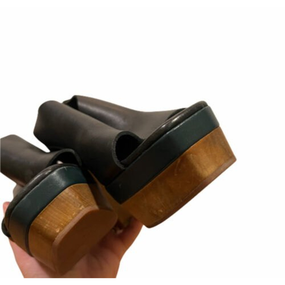 Marni for H&M Black Leather Strappy Plateau Platform Peep Toe Wooden Heels Sz 10 - Picture 6 of 12